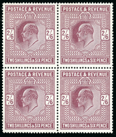 Stamp of Great Britain » King Edward VII » 1911-13 Somerset House Issues 1911-13 2s6d dark purple mint n.h. block of four