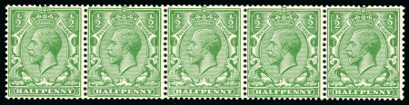 Stamp of Great Britain » King George V » 1924-36 Issues 1924 1/2d. green, two horizontal strips of five, the first watermark sideways, the second watermark sideways inverted
