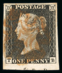 Stamp of Great Britain » 1840 1d Black and 1d Red plates 1a to 11 1840 1d black group of 5 fine four-margin examples, each showing a small degrees of marginal inscription
