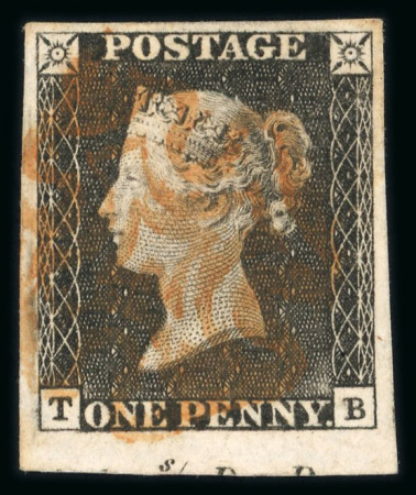 Stamp of Great Britain » 1840 1d Black and 1d Red plates 1a to 11 1840 1d black group of 5 fine four-margin examples, each showing a small degrees of marginal inscription