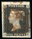 Stamp of Great Britain » 1840 1d Black and 1d Red plates 1a to 11 1840 1d black group of 5 fine four-margin examples, each showing a small degrees of marginal inscription
