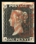 Stamp of Great Britain » 1840 1d Black and 1d Red plates 1a to 11 1840 1d black group of 5 fine four-margin examples, each showing a small degrees of marginal inscription