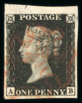 Stamp of Great Britain » 1840 1d Black and 1d Red plates 1a to 11 1840 1d black group of 5 fine four-margin examples, each showing a small degrees of marginal inscription