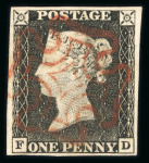Stamp of Great Britain » 1840 1d Black and 1d Red plates 1a to 11 1840 1d black collection comprising the check letter FD, with each 1d black plate from 1a to 10 and 1d red to pl.11