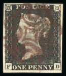 Stamp of Great Britain » 1840 1d Black and 1d Red plates 1a to 11 1840 1d black collection comprising the check letter FD, with each 1d black plate from 1a to 10 and 1d red to pl.11