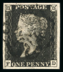 Stamp of Great Britain » 1840 1d Black and 1d Red plates 1a to 11 1840 1d black collection comprising the check letter FD, with each 1d black plate from 1a to 10 and 1d red to pl.11