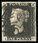 Stamp of Great Britain » 1840 1d Black and 1d Red plates 1a to 11 1840 1d black pl.1b collection on pages, 11 examples showing a re-entry, retouch, etc.