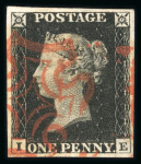 Stamp of Great Britain » 1840 1d Black and 1d Red plates 1a to 11 1840 1d black pl.1b collection on pages, 11 examples showing a re-entry, retouch, etc.