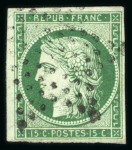 Stamp of France » Type Cérès de 1849-1850 1850, Y&T n° 2 oblitéré, Nuance vert-foncé. Signé Brun