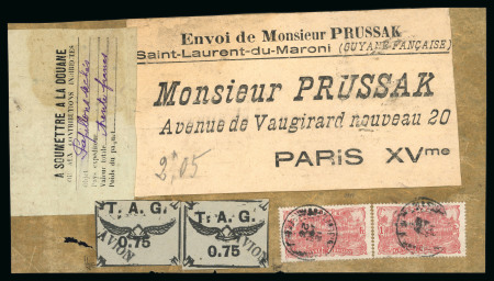 Stamp of Colonies françaises » Guyane - T.A.G. 1921, T.A.G., Casque Ailé, étiquette de colis à entete