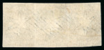 Stamp of Ceylon 1857 1sh slate-violet strip of three, used, obliterated by mute 12-bar cds
