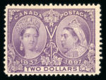 Stamp of Canada 1897 $2 deep violet, unused with full original gum and hinge; very fine with excellent centring and very fresh colour, with certificate Behr (SG £1000)