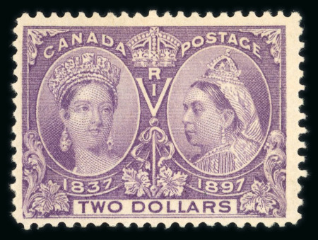 Stamp of Canada 1897 $2 deep violet, unused with full original gum and hinge; very fine with excellent centring and very fresh colour, with certificate Behr (SG £1000)