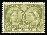 Stamp of Canada 1897 $5 olive green, unused with full original gum