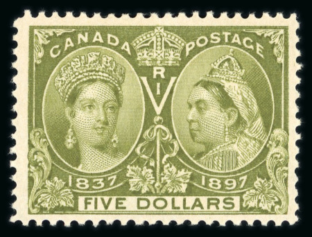 Stamp of Canada 1897 $5 olive green, unused with full original gum