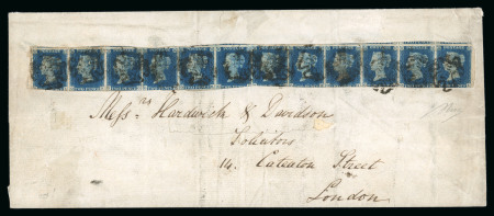 Stamp of Great Britain » 1840 2d Blue (ordered by plate number) 1840 2d blue pl.2 OA-OL, maximum horizontal strip of twelve tied by black Maltese Cross cancellations on wrapper