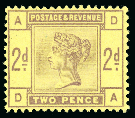 Stamp of Great Britain » 1855-1900 Surface Printed » 1883-84 Lilac & Green Issue 1883-84 2d. lilac coloured paper trial on yellow paper;