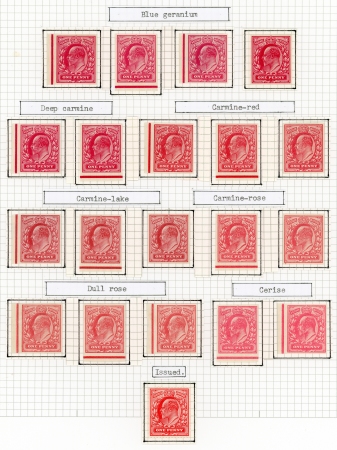 Stamp of Great Britain » King Edward VII » 1902-10 De La Rue Issues 1906 1d. colour trials printed from special plates of 20 electros on watermarked paper, perf.14, selection of 41 examples
