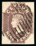 Stamp of Ceylon 1857 9d purple brown, a superb example with full and well-balanced margins on all sides