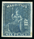 Stamp of Mauritius » 1858-62 Britannia Issues (SG 26-35) 1858 6d blue, a superb imperforate example with exceptionally wide margins on all sides