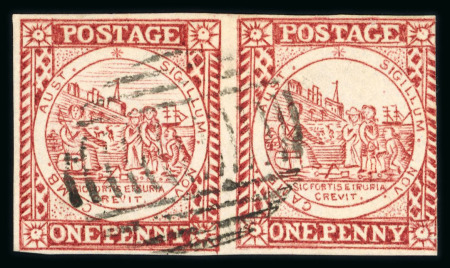 Stamp of Australia » New South Wales 1850 1d brownish-red, imperforate pair showing one value with clouds and one without