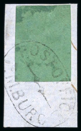 Stamp of South Africa » Natal 1857 6d green, a very fine used example on small letter piece tied