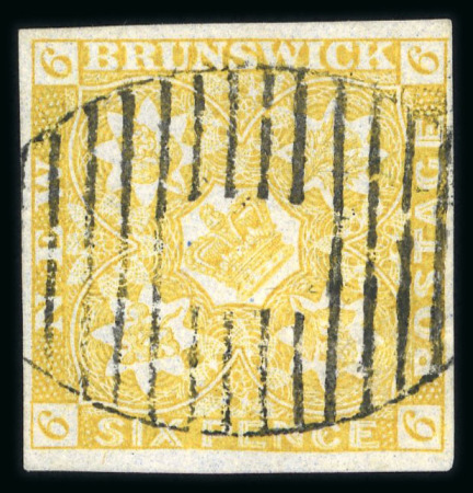 Stamp of Canada » New Brunswick 1851 6d yellow, very fine used example with full to wide margins