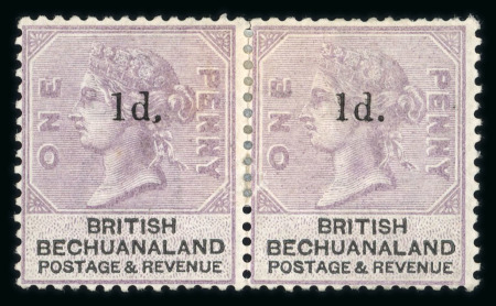 Stamp of Bechuanaland » British Bechuanaland 1888 1d on 1d lilac and black, pair mint hinged, showing overprint variety on the left stamp comma