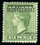 Stamp of Montserrat 1876 6d green with variety inverted "S", used