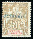 Stamp of Colonies françaises » St. Pierre et Miquelon 1906. YT n° 77(*) toujours sans gomme avec rare surcharge
