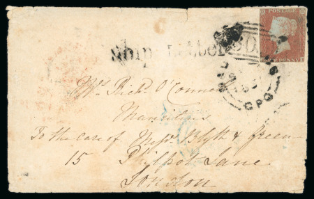 Stamp of Mauritius » Incoming Mail 1851 (Sep 17) Small envelope from Torquay to London and then on to Mauritius, franked GB 1851 1d red