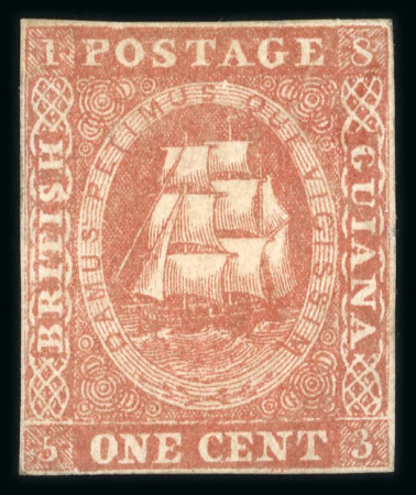 Stamp of British Guiana 1853-59 Lithographic Transfer 1d brownish-red, type A, mint o.g.