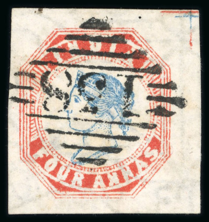Stamp of India » 1854 Lithographs 1854 4a blue and rose-red, 5th printing, head II frame II, pos.15, used