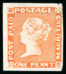 Stamp of Mauritius » 1848-59 Post Paid Issue » Intermediate Impressions (SG 10-15) 1854 1d bright vermilion on greyish paper, intermediate impression (early state), pos.7, unused