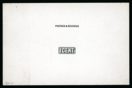 Stamp of British Guiana 1889 1c De La Rue die proof "POSTAGE  & REVENUE" and duty tablet plate in black on white glazed card