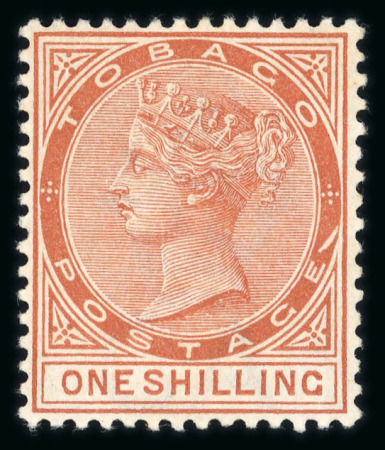Stamp of Trinidad and Tobago » Tobago 1885 CA 1/2d, 1d, 4d, 6d (marginal block of 4) and both 1s issues mint, each showing the 'slash' flaw