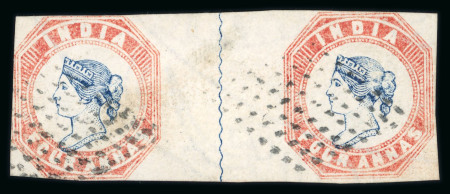 Stamp of India » 1854 Lithographs 1854 4a blue and red, 1st printing, head die I, frame die I, used pair with good margins