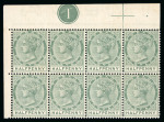 Stamp of Trinidad and Tobago » Tobago 1885 wmk CA 1/2d dull green and 1d carmine in plate blocks showing the 'slash' flaw repaired
