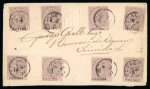 Stamp of Trinidad and Tobago » Tobago 1891-92 surcharged 1/2d on 4d lilac and carmine, four stamps on cover showing the 'space between 1/2 and d' variety