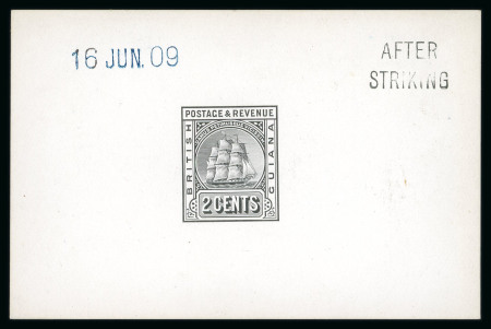Stamp of British Guiana 1910 2c (redrawn) De La Rue die proof in black on thick
