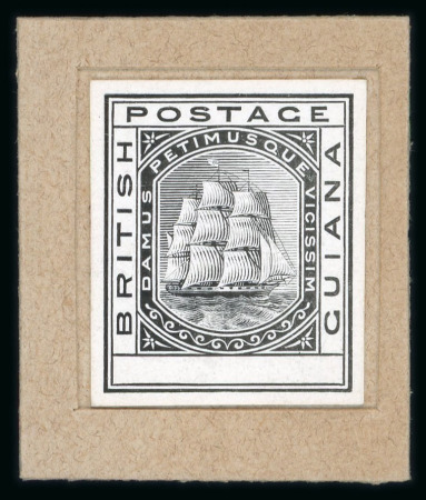 Stamp of British Guiana 1876 Ship issue De La Rue master die proof in black on glazed card