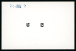 Stamp of Barbados 1912 issue group of 3 De La Rue die proofs for the value only in black on white glazed card