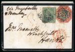 Stamp of India » 1854 Lithographs 1857 4a red and blue cut to shape (with some toning) together with 2a green, both cancelled 233