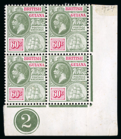 Stamp of British Guiana 1913-27 mint collection written up on pages, comprising Specimens, plate blocks...