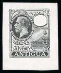 Stamp of Antigua & Barbuda 1921 pair of De La Rue die proofs, incl. master die proof with void value tablet and £1 duty die proof