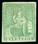 Stamp of Barbados 1860 (1/2d) yellow-green pin-perf 14 unused