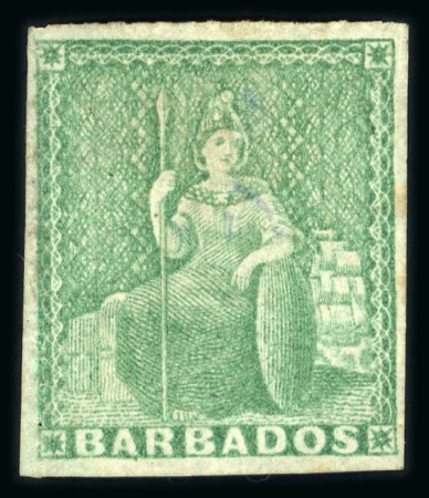 Stamp of Barbados 1860 (1/2d) yellow-green pin-perf 14 unused