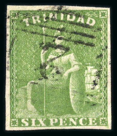 Stamp of Trinidad and Tobago » Trinidad 1859 6d deep green imperforate with good margins, used