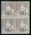 Stamp of Trinidad and Tobago » Trinidad 1860 4d brownish lilac in mint block of four