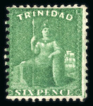 Stamp of Trinidad and Tobago » Trinidad 1862 6d deep green on thick paper perf 11 1/2, 12 mint